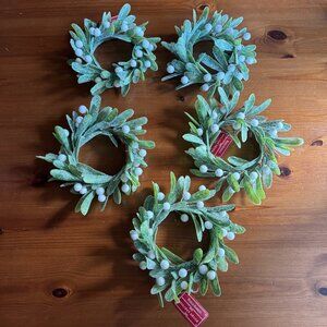 Sparkle Green/White Mistletoe Candle Ring/Wreath 3.5" Inner Diameter - Set of 5